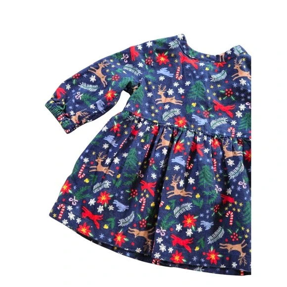 Hanna Andersson Flannel Christmas Dress 6-12 Months Reindeer Poinsettia Holiday - Picture 7 of 8